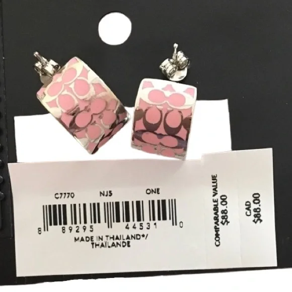 NEW Coach Huggie Earrings Pink / Silver With Butterfly Closure - Picture 14 of 15